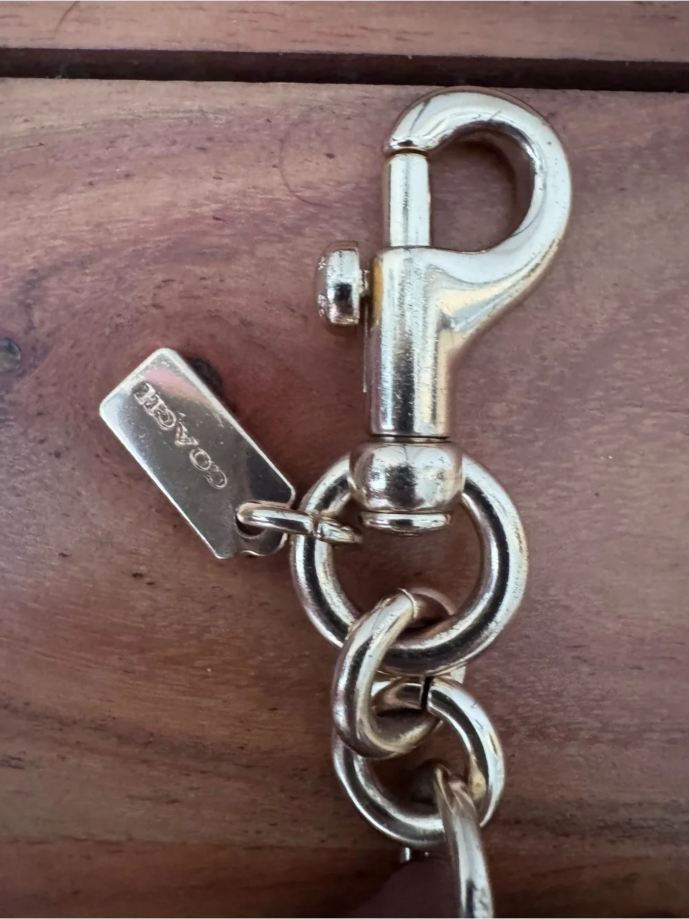 Coach Gold-Tone Chain Key Clip with Logo Tag